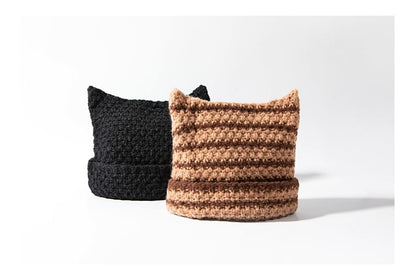Cat Ear Striped Knit Beanie
