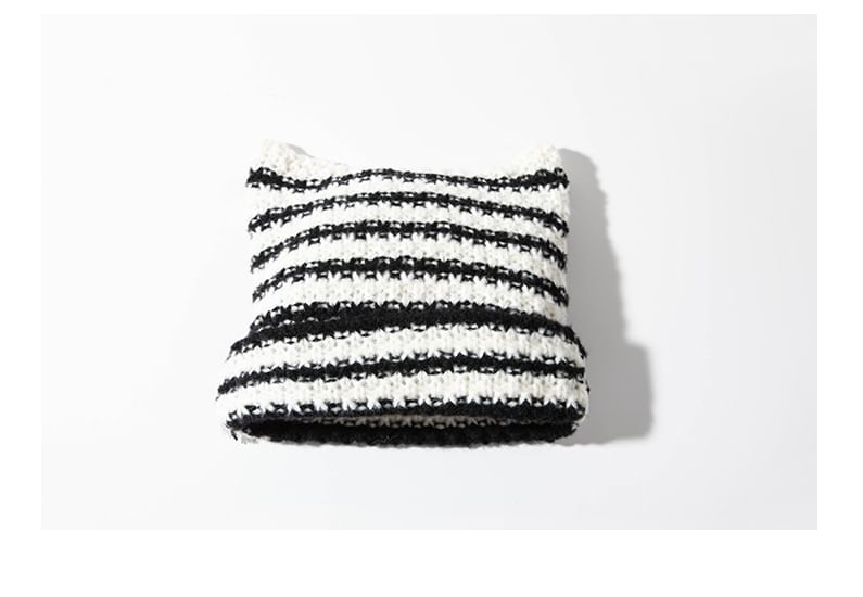 Cat Ear Striped Knit Beanie