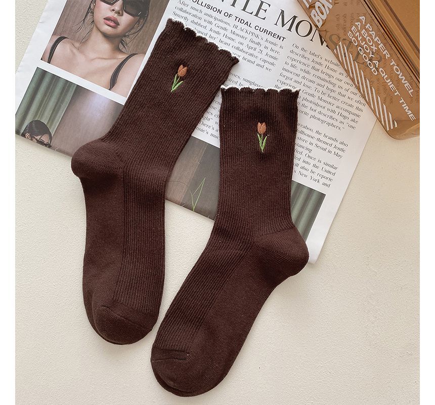 Flower Embroidered Socks / Set