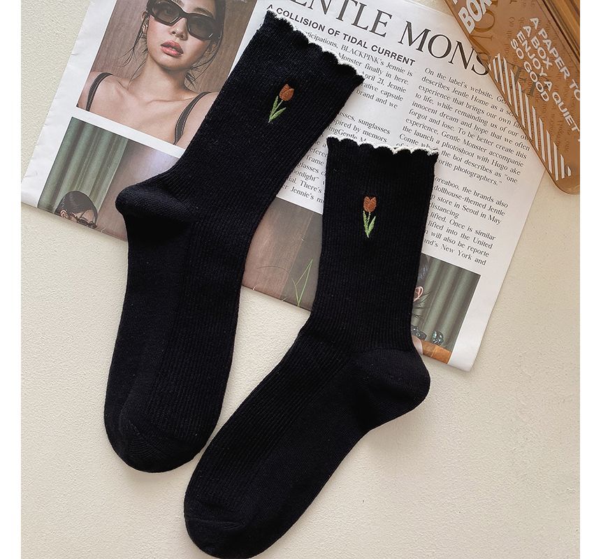 Flower Embroidered Socks / Set