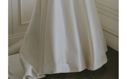 Plain Square-Neck Puff-Sleeve Gown A-Line Wedding