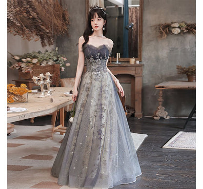 Glitter Evening Sheer Panel A-Line Strapless Gown