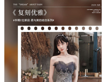 Glitter Evening Sheer Panel A-Line Strapless Gown