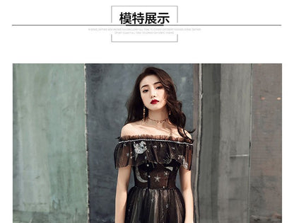 Star Print Off-Shoulder Gown Evening A-Line