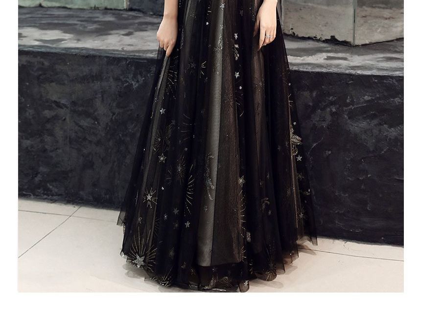 Star Print Off-Shoulder Gown Evening A-Line