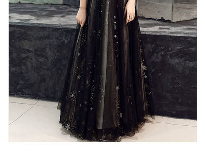 Star Print Off-Shoulder Gown Evening A-Line