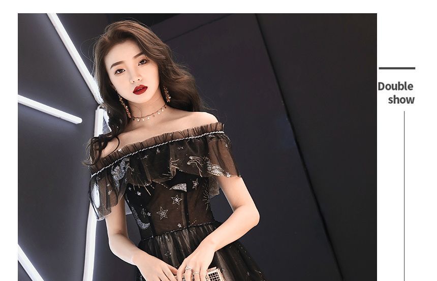 Star Print Off-Shoulder Gown Evening A-Line