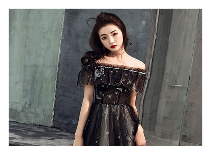 Star Print Off-Shoulder Gown Evening A-Line