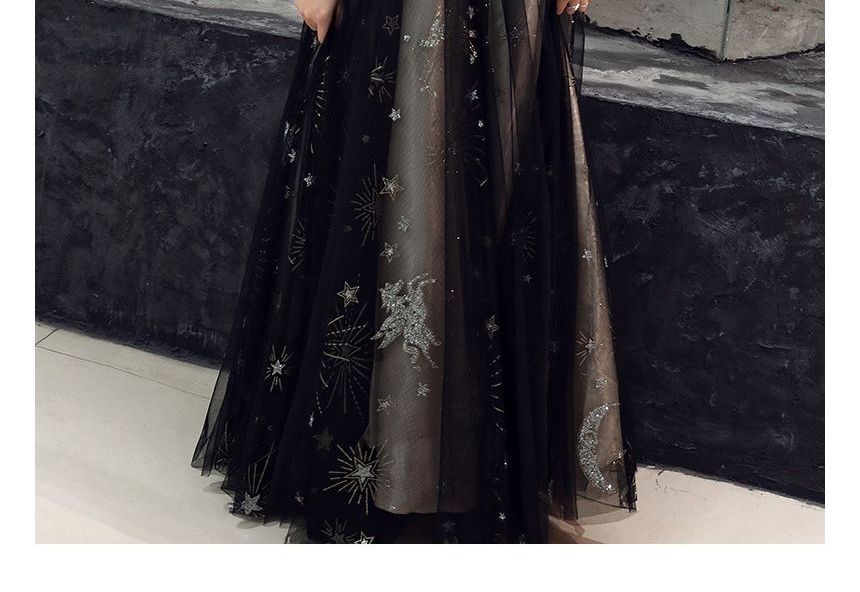 Star Print Off-Shoulder Gown Evening A-Line