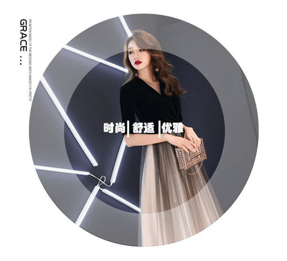 Short-Sleeve V-Neck A-Line Gown Ombre Evening