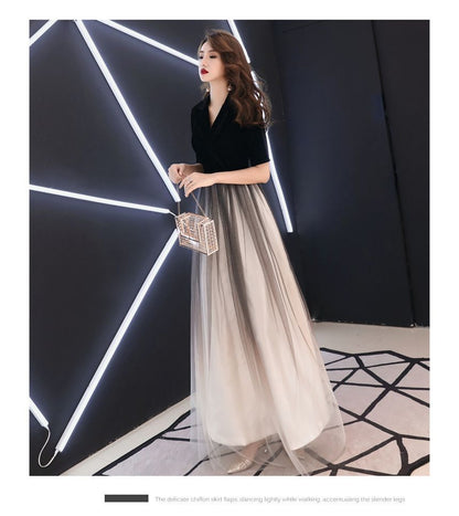 Short-Sleeve V-Neck A-Line Gown Ombre Evening