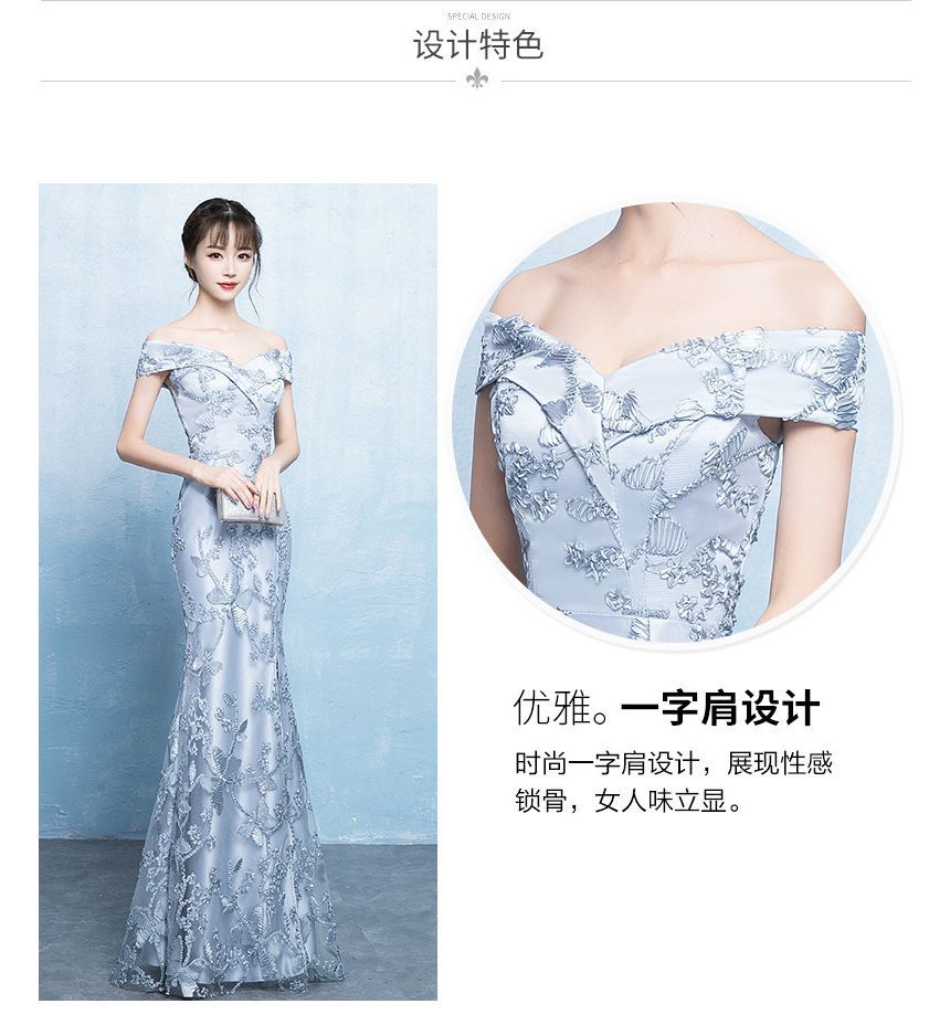 Evening Floral Bodycon Off-Shoulder Gown Print