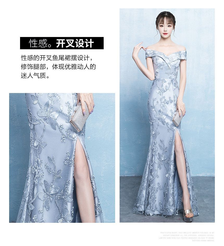 Evening Floral Bodycon Off-Shoulder Gown Print