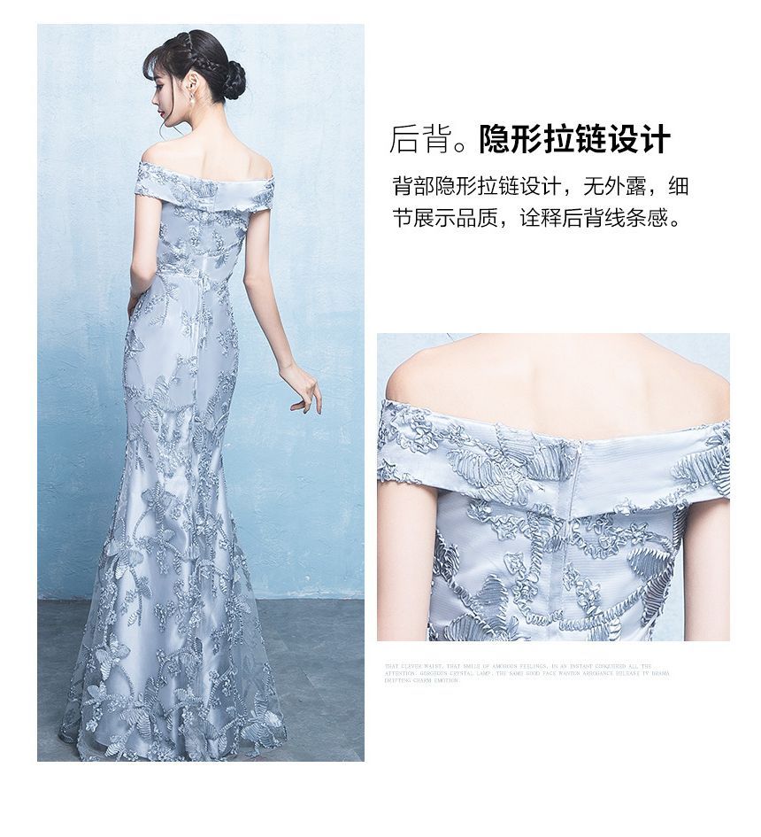 Evening Floral Bodycon Off-Shoulder Gown Print