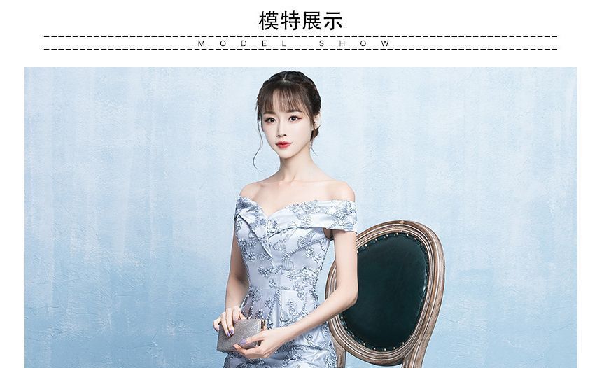 Evening Floral Bodycon Off-Shoulder Gown Print