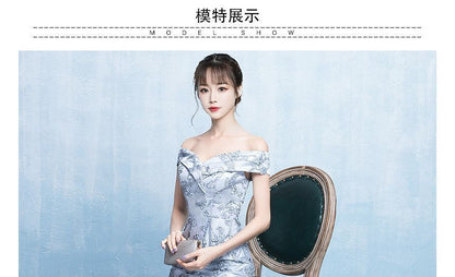 Evening Floral Bodycon Off-Shoulder Gown Print