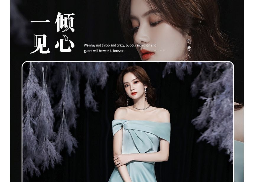 Plain Gown Tie-Front Off-Shoulder Evening A-Line