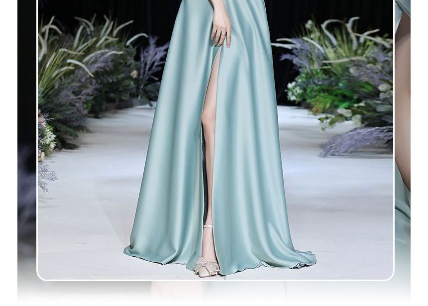 Plain Gown Tie-Front Off-Shoulder Evening A-Line