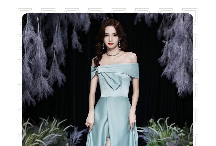 Plain Gown Tie-Front Off-Shoulder Evening A-Line