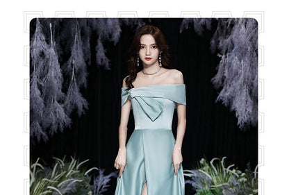 Plain Gown Tie-Front Off-Shoulder Evening A-Line