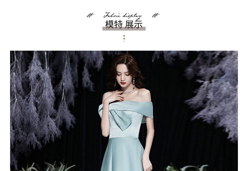 Plain Gown Tie-Front Off-Shoulder Evening A-Line