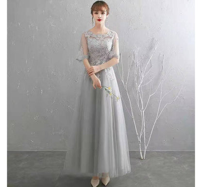 Floral Short-Sleeve A-Line Gown Evening Embroidered