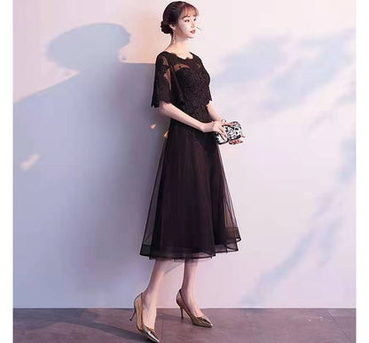 Floral Short-Sleeve A-Line Gown Evening Embroidered