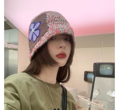 Floral Patchwork Knit Beanie