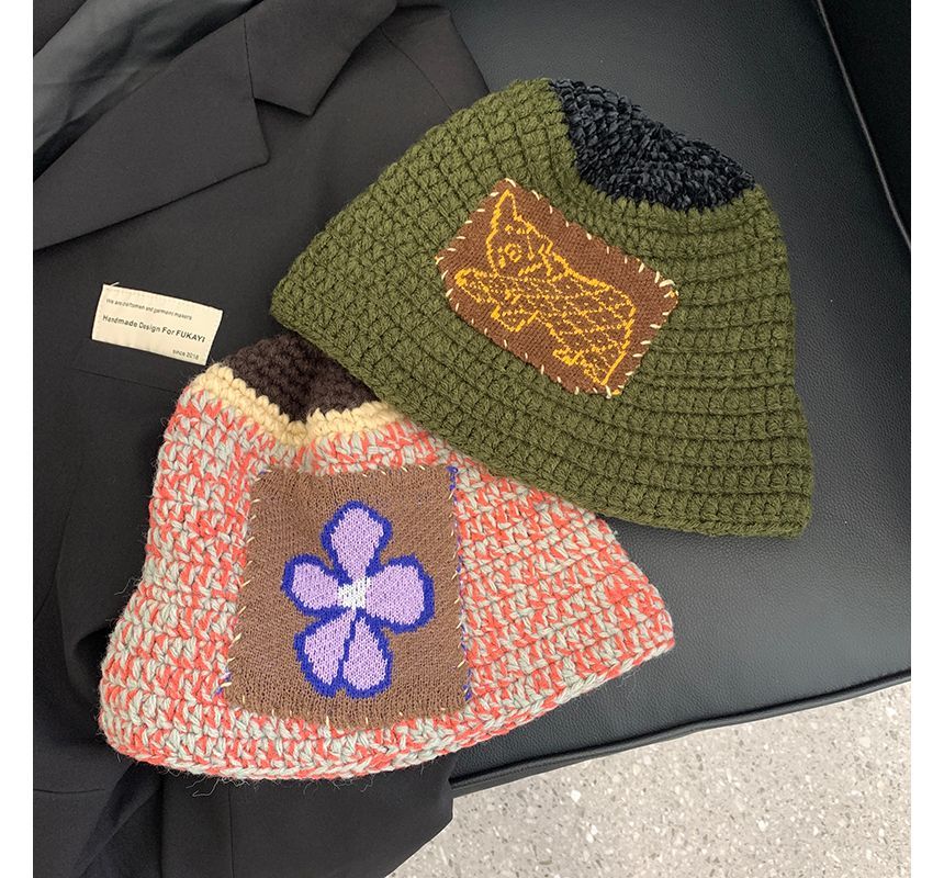 Floral Patchwork Knit Beanie