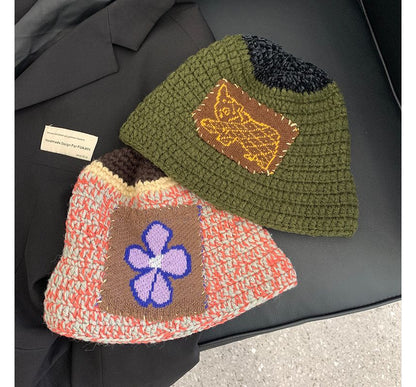 Floral Patchwork Knit Beanie