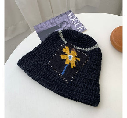 Floral Patchwork Knit Beanie