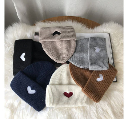 Heart Embroidered Knit Beanie