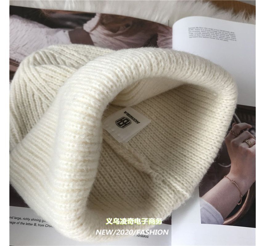 Heart Embroidered Knit Beanie