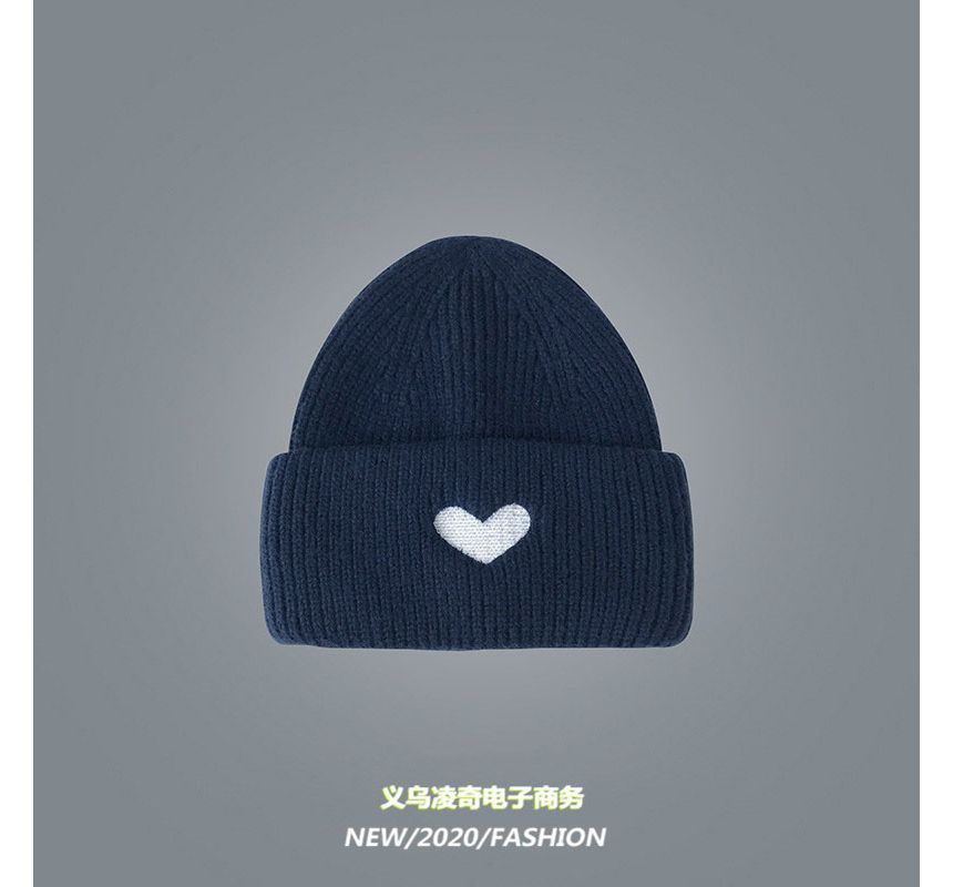 Heart Embroidered Knit Beanie