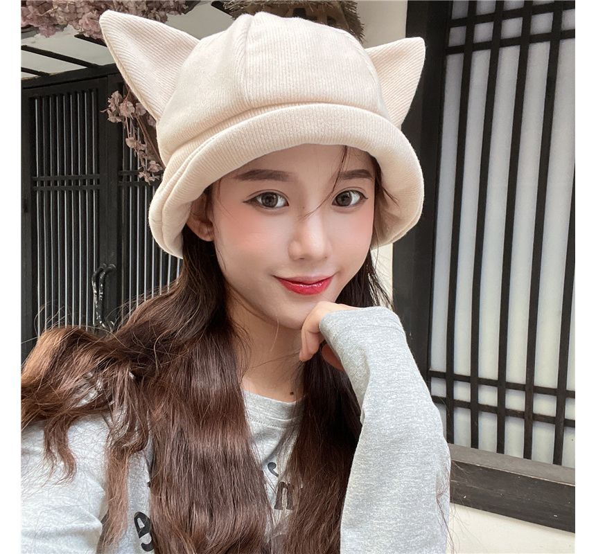 Cat Ear Knit Bucket Hat