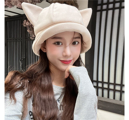 Cat Ear Knit Bucket Hat