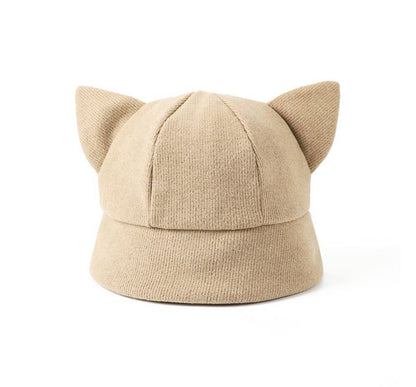 Cat Ear Knit Bucket Hat