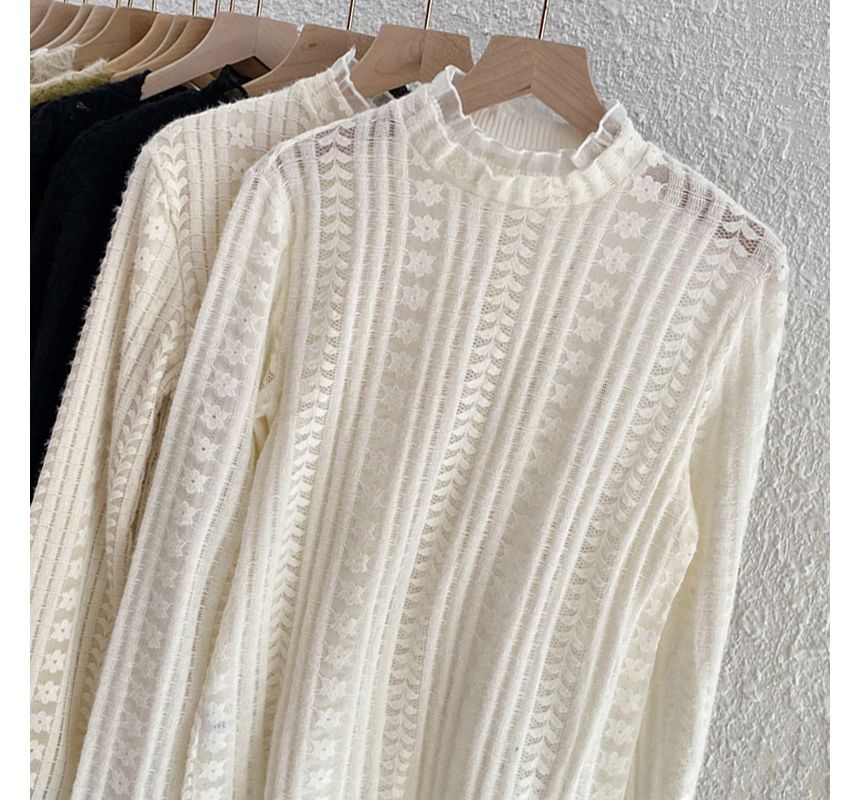 Mock-Neck Lace-Trim Knit Top