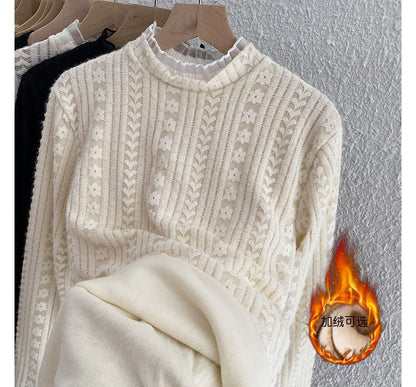 Mock-Neck Lace-Trim Knit Top