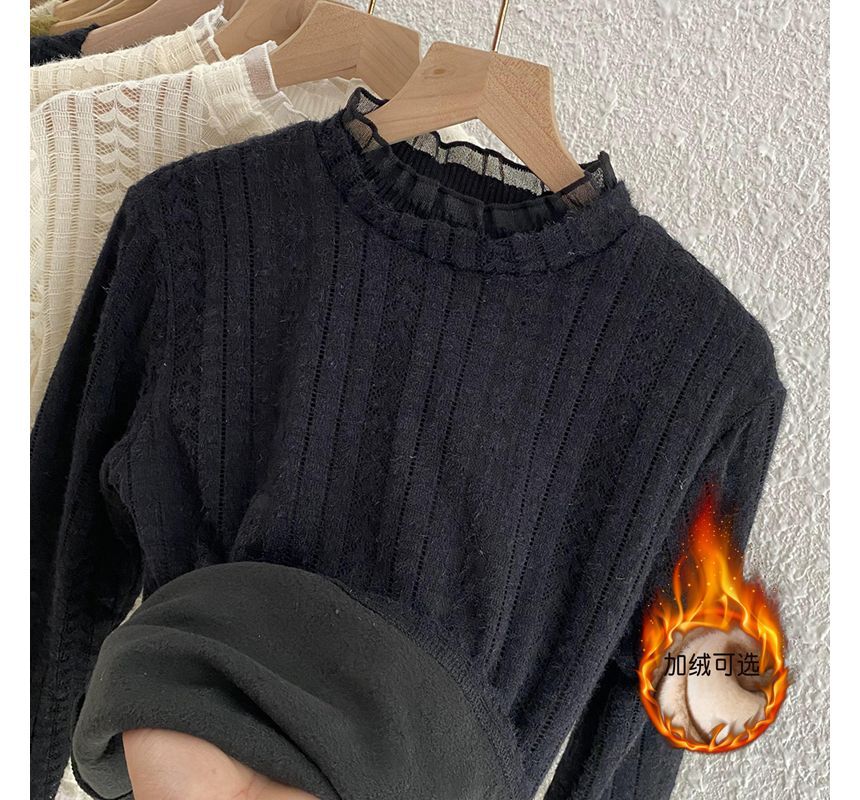 Mock-Neck Lace-Trim Knit Top