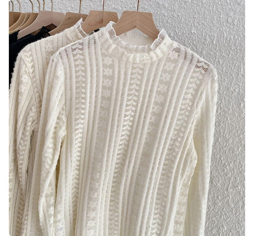 Mock-Neck Lace-Trim Knit Top