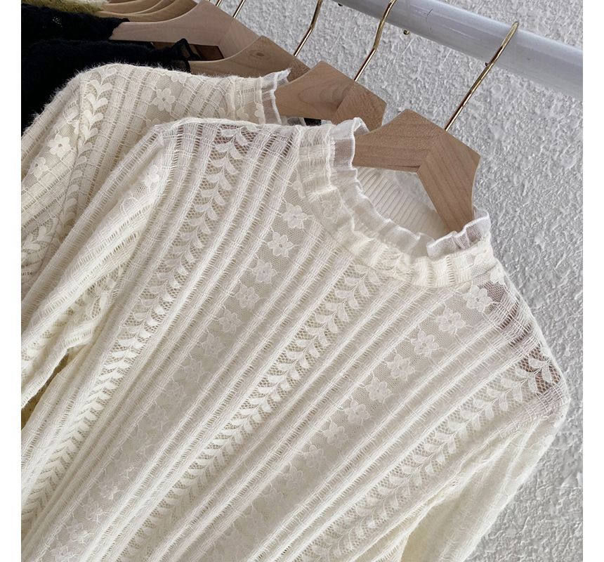 Mock-Neck Lace-Trim Knit Top