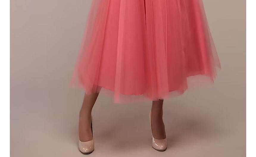 Gown Cold-Shoulder Mesh Shirred Evening A-Line