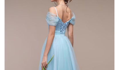 Gown Cold-Shoulder Mesh Shirred Evening A-Line