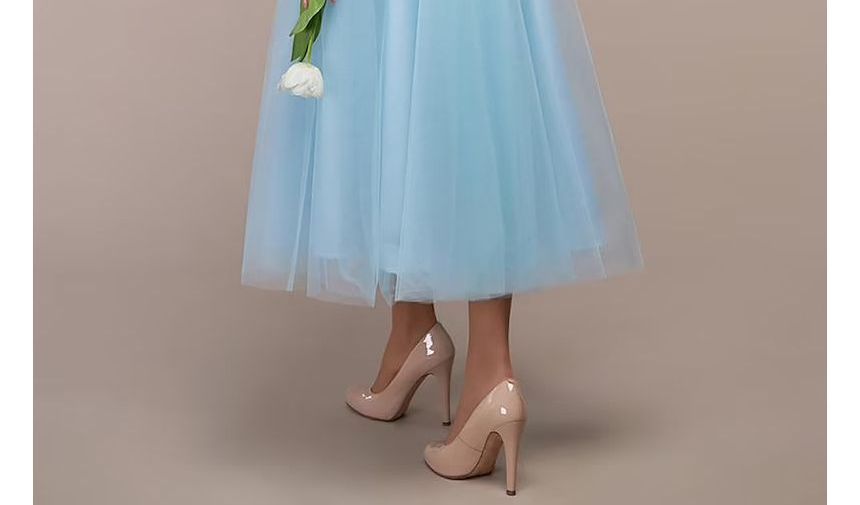 Gown Cold-Shoulder Mesh Shirred Evening A-Line