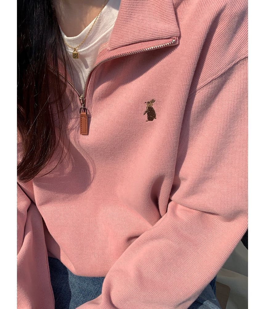 Stand Collar Embroidered Sweatshirt