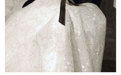 Gown Evening Floral Bow Puff-Sleeve Accent A-Line