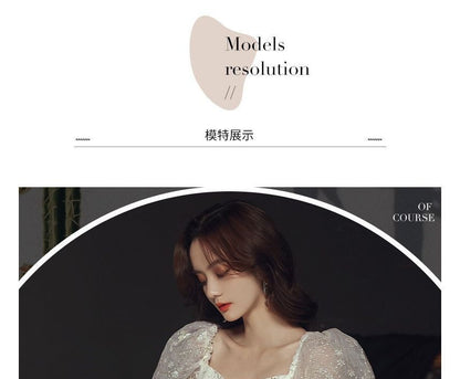 Gown Evening Floral Bow Puff-Sleeve Accent A-Line