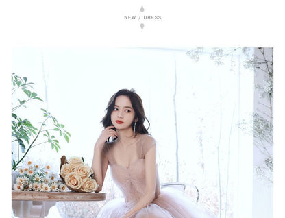 Gown A-Line Cap-Sleeve Plain Beaded Evening