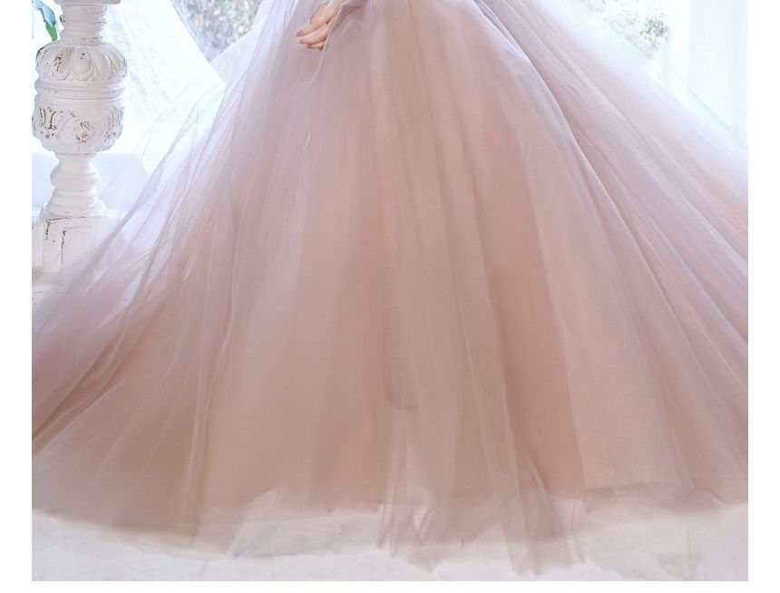 Gown A-Line Cap-Sleeve Plain Beaded Evening